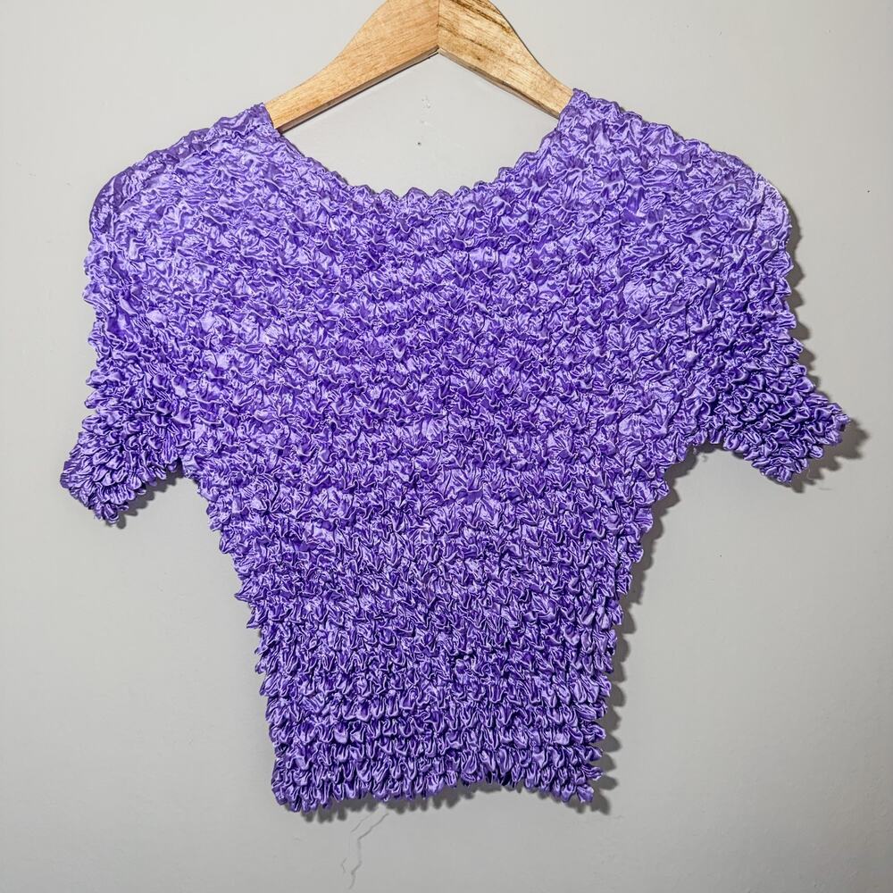 Vintage 90s Popcorn Shirt Purple Short Sleeve Magic Bubble Crinkle Top One Size